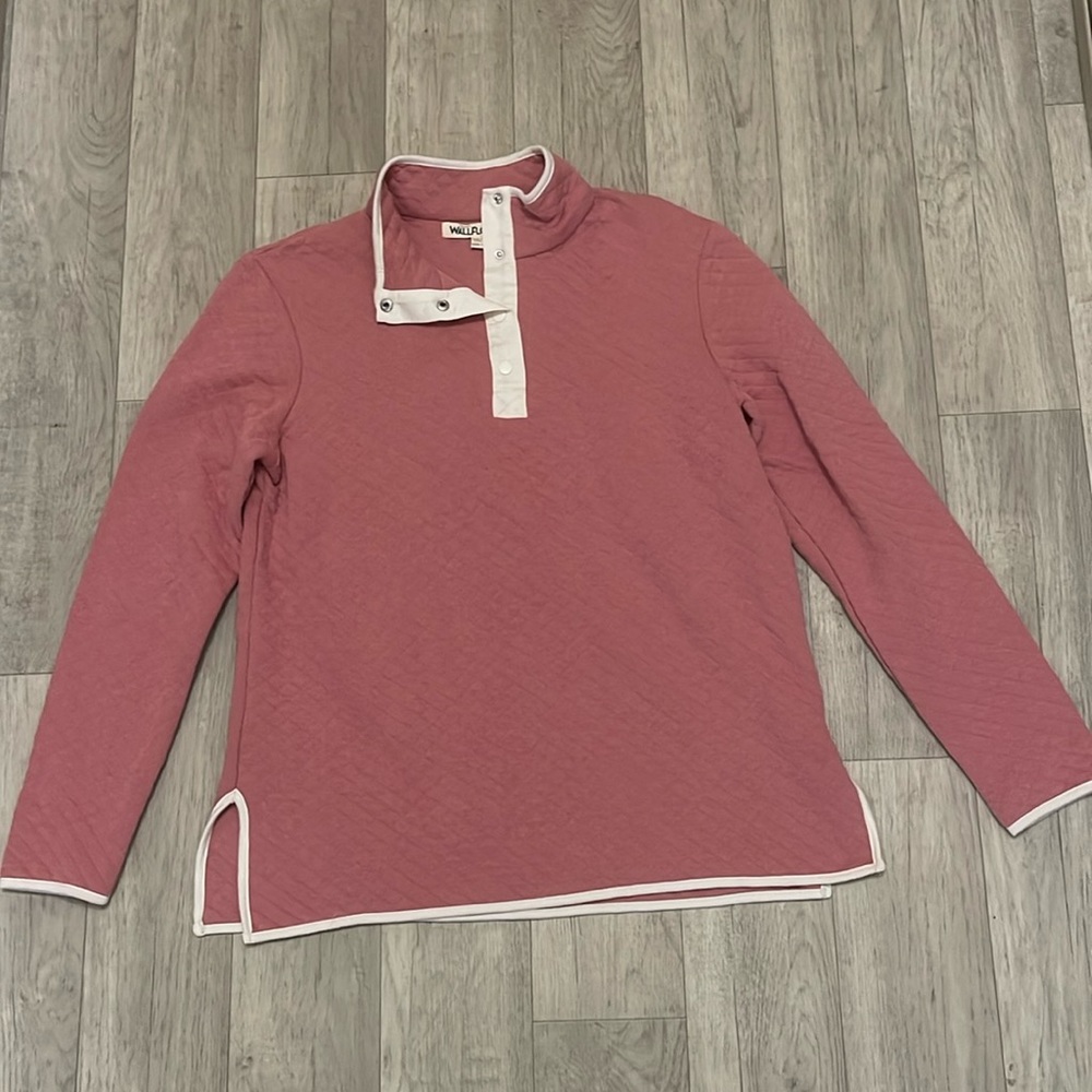 Wallflower large quilted waffle knit pullover peach white